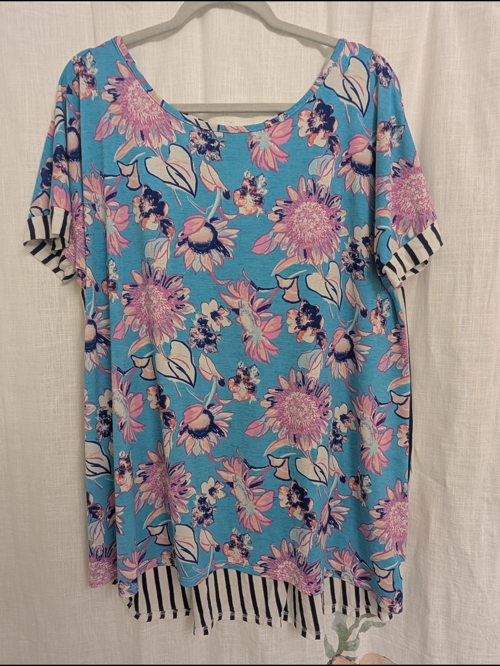 Sew In Love Floral Stripe Mixed Print Tunic Top XL